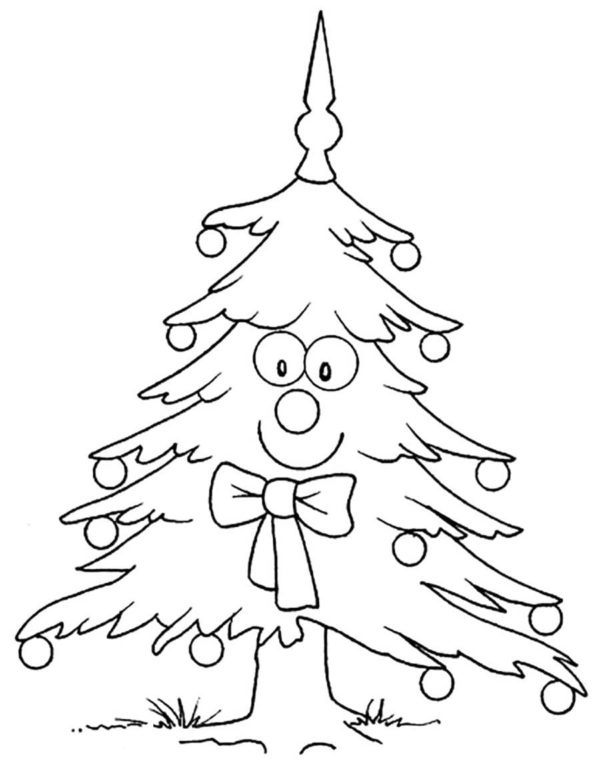 Uśmiechnięte drzewko świąteczne kolorowanka do druku